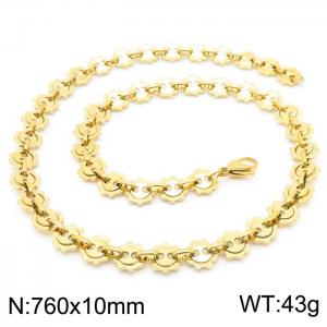 European and American fashion personality men's stainless steel gold-plated gear chain necklace - KN228558-Z