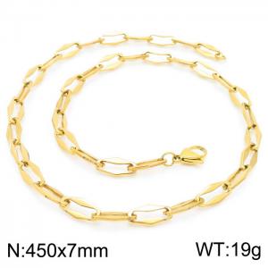 7mm=45cm=Handmade fashion titanium steel hollowed out 7mm rhombus chain design simple neutral aureate necklace - KN228636-Z