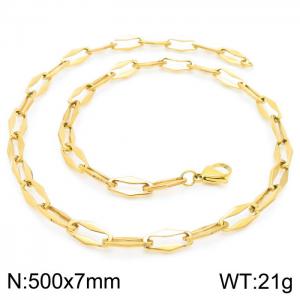 7mm=50cm=Handmade fashion titanium steel hollowed out 7mm rhombus chain design simple neutral aureate necklace - KN228637-Z
