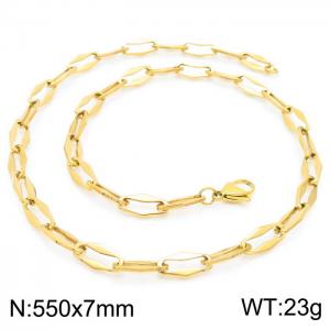 7mm=55cm=Handmade fashion titanium steel hollowed out 7mm rhombus chain design simple neutral aureate necklace - KN228638-Z