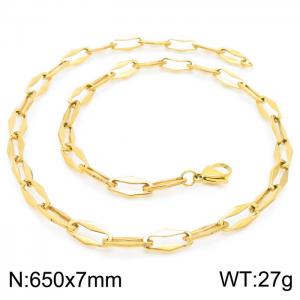 7mm=65cm=Handmade fashion titanium steel hollowed out 7mm rhombus chain design simple neutral aureate necklace - KN228640-Z