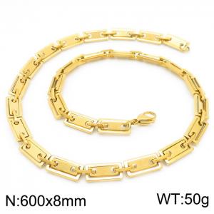8mm=60cm=Handmade 304 Stainless steel rectangular inner buckle square plate chain DIY geometric neutral aureate necklace - KN228667-Z