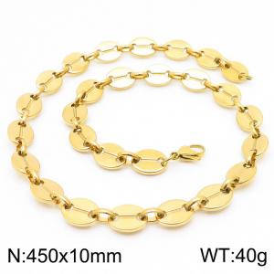 10mm=45cm=European and American Hip Hop Style 304 Stainless Steel Unisex Style aureate Coffee Bean necklace - KN228727-Z