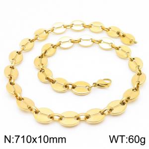 10mm=71cm=European and American Hip Hop Style 304 Stainless Steel Unisex Style aureate Coffee Bean necklace - KN228732-Z