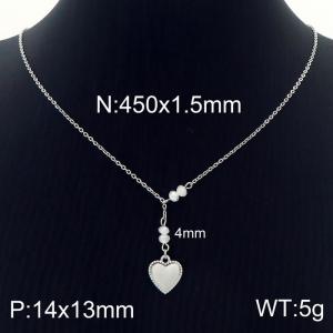 Stainless steel heart shaped ladies tassel crystal beads steel colored necklace - KN230070-Z