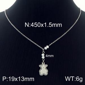 Stainless steel bear lady tassel crystal beads steel colored necklace - KN230072-Z