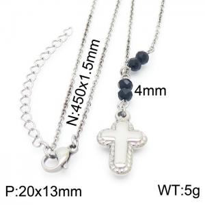 Simple titanium steel cross necklace beads clavicle chain jewelry - KN230092-Z