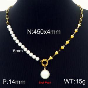 Pearl Jewelry 18K Gold Plated Stainless Steel Shell Pearl Pendant Necklaces - KN230102-Z