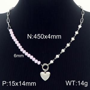 Pink Bead Jewelry Heart Chain Stainless Steel Heart Pendant Necklaces For Women - KN230111-Z