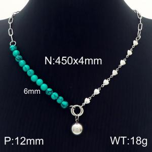 Natural Stone Jewelry Heart Chain Stainless Steel Bead Necklaces For Women - KN230115-Z
