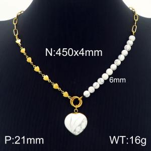 White Natural Stone Jewelry 18K Gold Plated Heart Chain Stainless Steel Heart Necklaces - KN230116-Z
