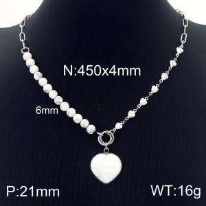 White Natural Stone Jewelry Heart Chain Stainless Steel Heart Necklaces For Women - KN230117-Z