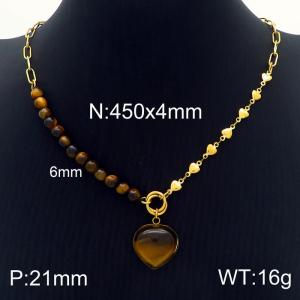 Amber Bead Jewelry 18K Gold Plated Heart Chain Stainless Steel Heart Necklaces For Women - KN230118-Z
