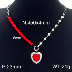 Red Bead Jewelry Splice Stainless Steel Heart Chain Heart Necklaces For Women - KN230127-Z