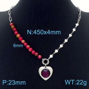 Ins Bead Jewelry Splice Stainless Steel Heart Chain Heart Necklaces For Women - KN230130-Z