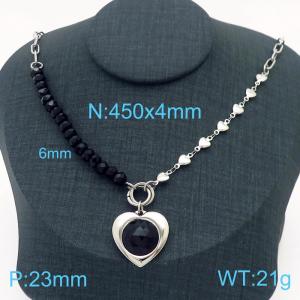 Silver Color Stainless Steel Love Heart Crystal Glass Beads Pendant Heart Link Chain Necklace For Women - KN230140-Z