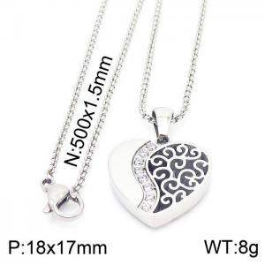 Fashion silver color jewelry zircon heart pendant necklace women's stainless steel square pearl chain - KN230635-KFC