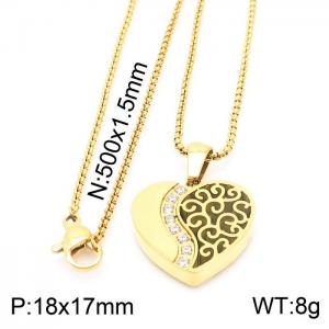 18k gold plating jewelry zircon heart pendant necklace women's stainless steel square pearl chain - KN230636-KFC
