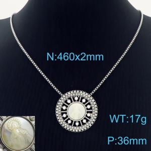 Stainless steel 460x2mm square pearl chain with round crystal pendant and fashionable silver necklace - KN230971-GC