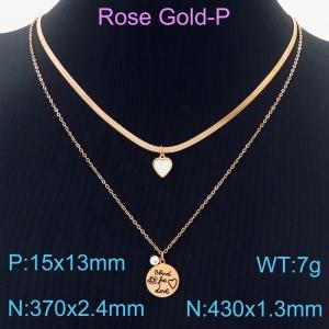 Double Layer Link Chain Necklace Women Stainless Steel Choker Jewelry 304 Rose Gold Color - KN231029-KLX