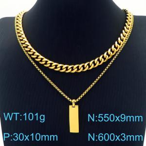 Double Layer Link Chain Dog Charm Pendant Necklace Stainless Steel Gold Color - KN231089-Z