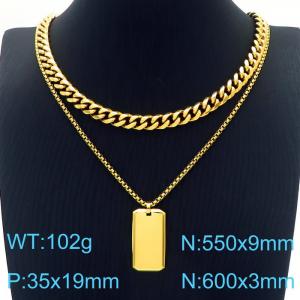 Double Layer Link Chain Dog Charm Pendant Necklace Stainless Steel Gold Color - KN231092-Z