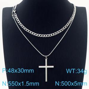 5mm50cm1.5mm55cmINS Style NK Chain Overlay Snake Bone Chain Stainless Steel Silver Necklace - KN231261-Z