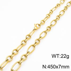 7mm45cm=Simple men's and women's irregular O-ring chain lobster clasp gold-plated necklace - KN231279-Z