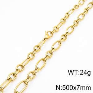 7mm50cm=Simple men's and women's irregular O-ring chain lobster clasp gold-plated necklace - KN231280-Z