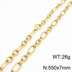 7mm55cm=Simple men's and women's irregular O-ring chain lobster clasp gold-plated necklace - KN231281-Z