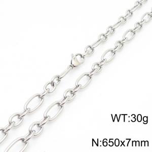 7mm65cm=Simple men's and women's irregular O-ring chain lobster clasp silver necklace - KN231290-Z