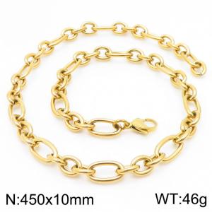 10mm45cm=Simple men's and women's irregular O-ring chain lobster clasp gold-plated necklace - KN231293-Z