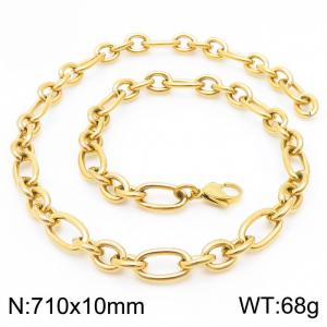 10mm71cm=Simple men's and women's irregular O-ring chain lobster clasp gold-plated necklace - KN231298-Z