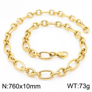 10mm76cm=Simple men's and women's irregular O-ring chain lobster clasp gold-plated necklace - KN231299-Z