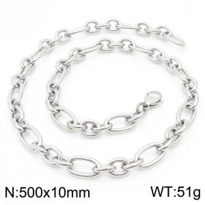 10mm50cm=Simple men's and women's irregular O-ring chain lobster clasp silver necklace - KN231300-Z