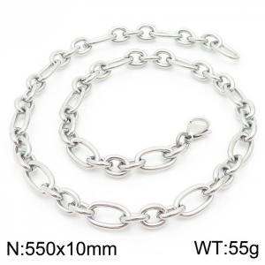 10mm55cm=Simple men's and women's irregular O-ring chain lobster clasp silver necklace - KN231301-Z