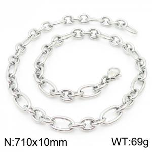 10mm71cm=Simple men's and women's irregular O-ring chain lobster clasp silver necklace - KN231304-Z