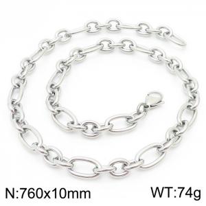 10mm76cm=Simple men's and women's irregular O-ring chain lobster clasp silver necklace - KN231305-Z