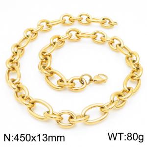 13mm45cm=Simple men's and women's irregular O-ring chain lobster clasp gold-plated necklace - KN231306-Z