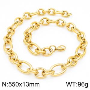 13mm55cm=Simple men's and women's irregular O-ring chain lobster clasp gold-plated necklace - KN231308-Z