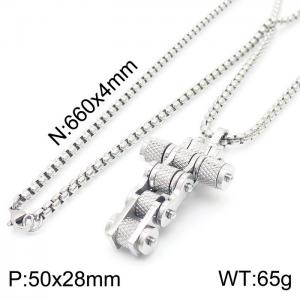 Bicycle Mesh Flower Cross Pendant Square Pearl Men's Necklace - KN231323-KFC