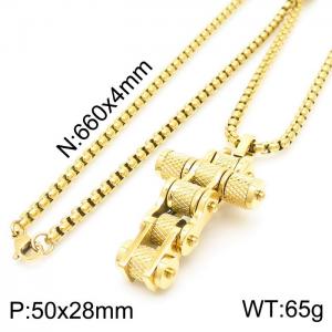 Bicycle Mesh Flower Cross Pendant Square Pearl Men's Necklace - KN231325-KFC