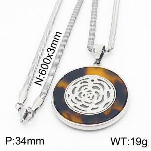 Stainless steel 600x3mm snake chain with flower  plastic sheet glasses circle pendant trendy necklace - KN231456-K