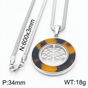 Stainless steel 600x3mm snake chain with life tree crystal plastic sheet glasses circle pendant trendy necklace - KN231457-K