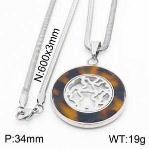 Stainless steel 600x3mm snake chain with tous plastic sheet glasses circle pendant trendy necklace - KN231458-K