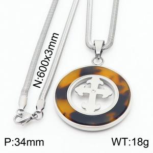 Stainless steel 600x3mm snake chain with cross crystal plastic sheet glasses circle pendant trendy necklace - KN231459-K