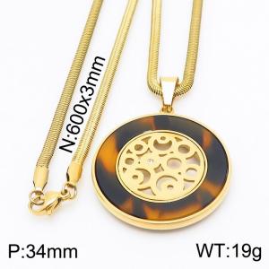 Stainless steel 600x3mm snake chain with crystal circle blooming flowers pendant trendy gold necklace - KN231473-K