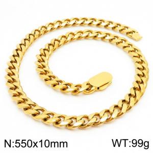 10mm Stainless Steel Cuban Chain Necklace Men's Gold Color Shiny Hip Hop Jewelry - KN231499-Z
