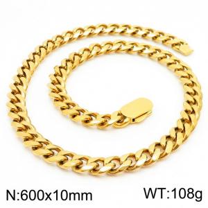 10mm Stainless Steel Cuban Chain Necklace Men's Gold Color Shiny Hip Hop Jewelry - KN231500-Z