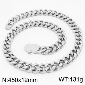 European and American personality trend stainless steel Cuban chain men's flat buckle necklace - KN231609-Z
